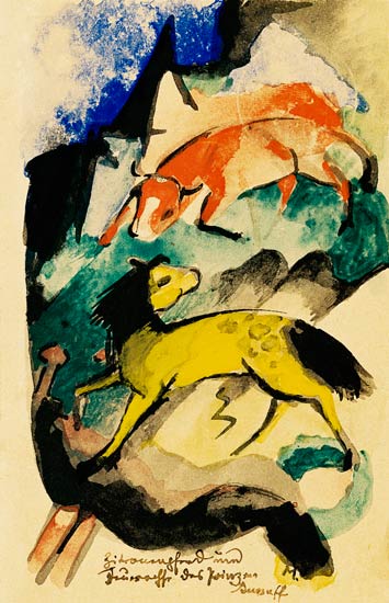 Cavalo de limão e boi de fogo do príncipe Jussuff (na cartolina para os alunos do calabouço) – Franz Marc Franz Marc Artemis Reproduction