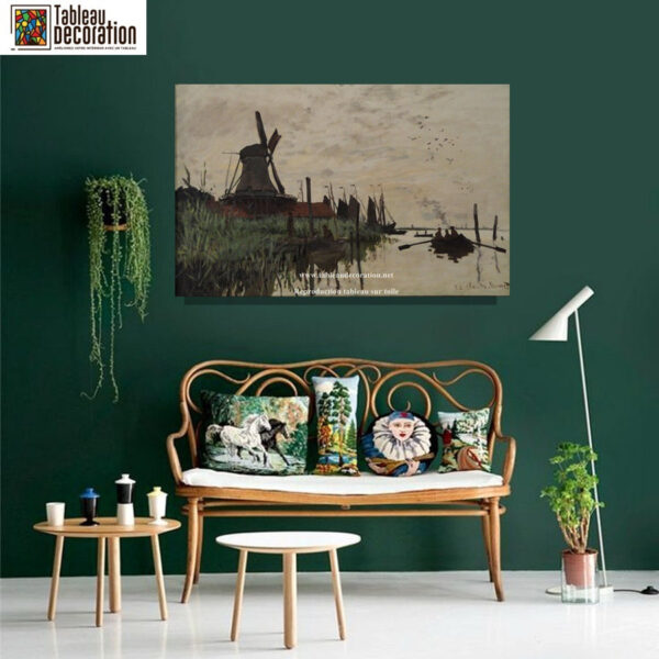 Moinho de vento e barco em Zaandam – Pintura de Monet Claude Monet Artemis Reproduction 3