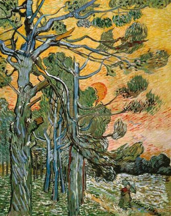 Pinos sob o sol poente e a personagem feminina – Van Gogh Vincent Van Gogh Artemis Reproduction