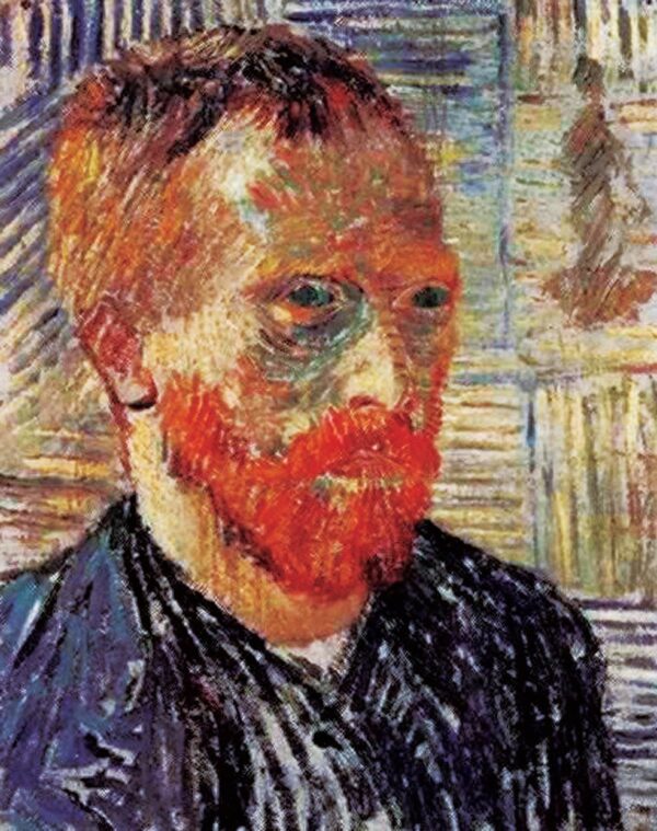 Autorretrato com uma gravura japonesa – Van Gogh Série de autorretratos de Vincent van Gogh Artemis Reproduction