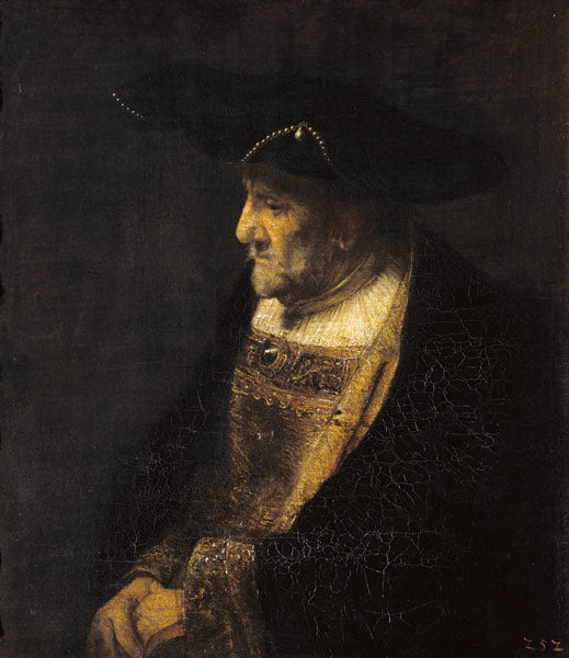 Retrato de um homem com pérolas no chapéu – Rembrandt van Rijn Rembrandt van Rijn Artemis Reproduction