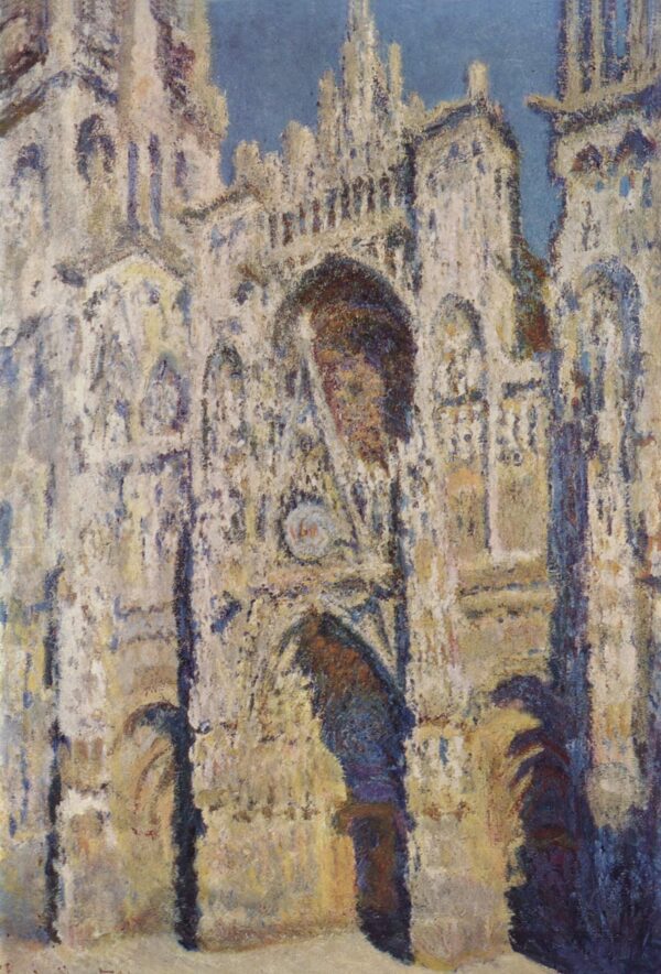 A Catedral de Rouen. O portal e a torre Saint-Romain, pleno sol; harmonia azul e ouro (W1360) – Claude Monet Claude Monet Artemis Reproduction