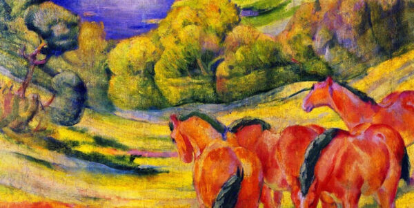 Grande Paisagem I (Paisagem com Cavalos Vermelhos) – Franz Marc Franz Marc Artemis Reproduction