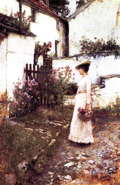 Colhendo Flores de Verão em um Jardim de Devon – John William Waterhouse John William Waterhouse Artemis Reproduction