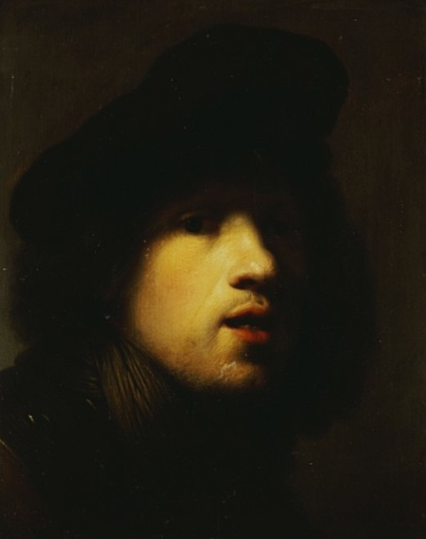 Retrato do artista, cabeça e ombros, com um boné preto e um gorjeio – Rembrandt van Rijn Rembrandt van Rijn Artemis Reproduction