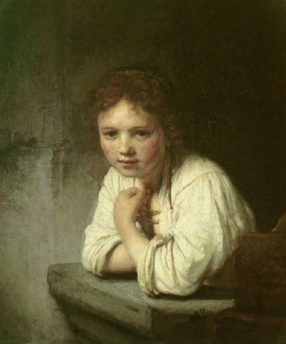 Menina apoiada no parapeito de uma janela – Rembrandt van Rijn Rembrandt van Rijn Artemis Reproduction