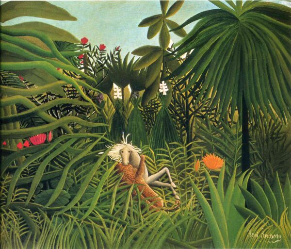 Jaguar atacando um cavalo – Henri Rousseau Henri Rousseau Artemis Reproduction