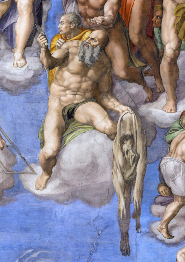 Teto da Capela Sistina: O Juízo Final, detalhe de São Bartolomeu segurando sua pele depenada – Michelangelo Miguel Ângelo Artemis Reproduction