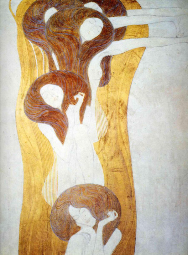 A frisa de Beethoven: A aspiração à felicidade encontra seu refúgio na poesia. Parede da direita, detalhe – Gustav Klimt Gustav Klimt Artemis Reproduction