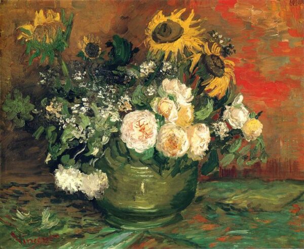 Vaso com girassóis, rosas – Van Gogh Vincent Van Gogh Artemis Reproduction