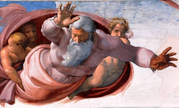 Capela Sistina: Deus separando as águas e a terra (antes da restauração) (detalhe) – Michelangelo Miguel Ângelo Artemis Reproduction